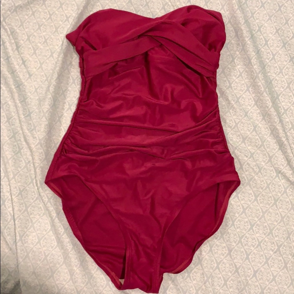 Deep pink one piece bathing suit